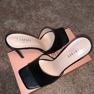 AMALIE BLACK SNAKE PRINT STILETTO MULE HEELS